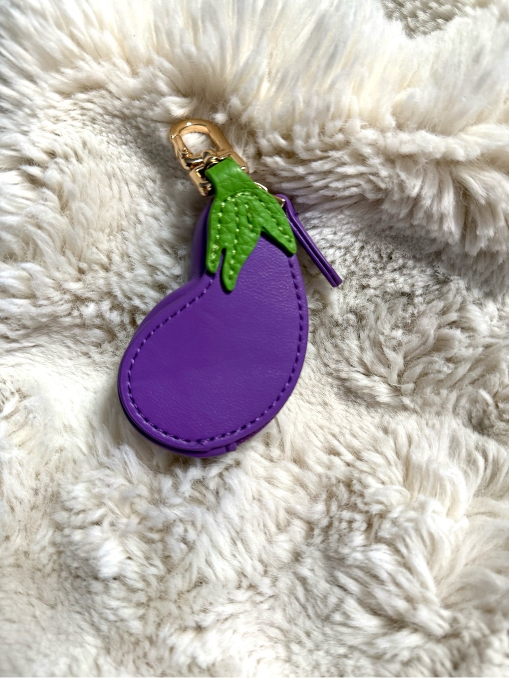 Eggplant Keychain Charm in Purple and Green